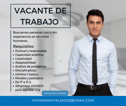 Vacante para el área de recursos humanos